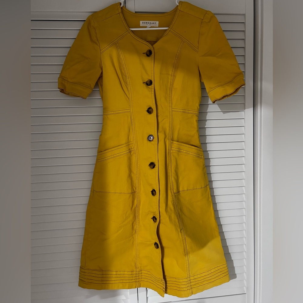 DownEast Mustard Button-Down Midi Dress